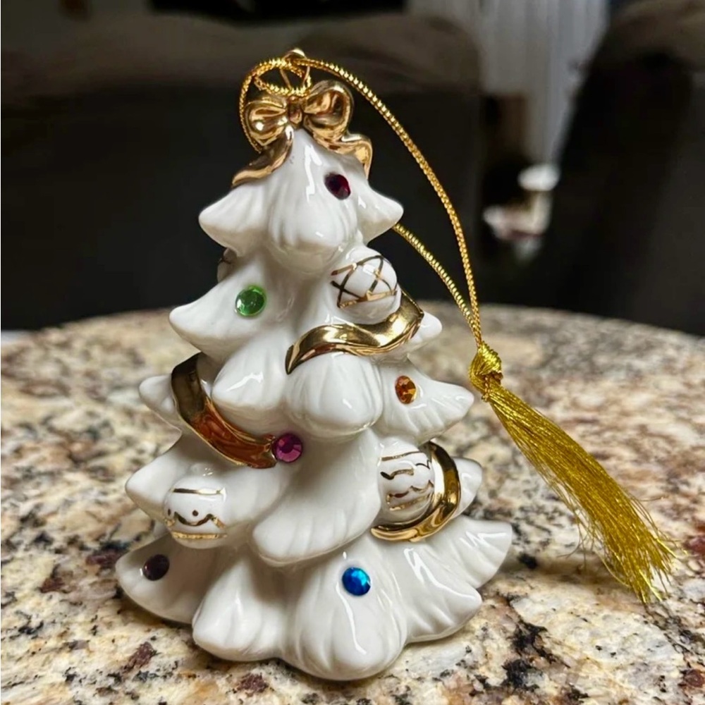 Lenox~2001 Jeweled Christmas Tree Ceramic Ornament W/ Colored Jewels & Gold Trim - Picture 3 of 12